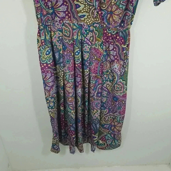 {Classics by Leslie Fay} Vintage 80s Paisley Print Polyester Dress Size 8 - Picture 7 of 17